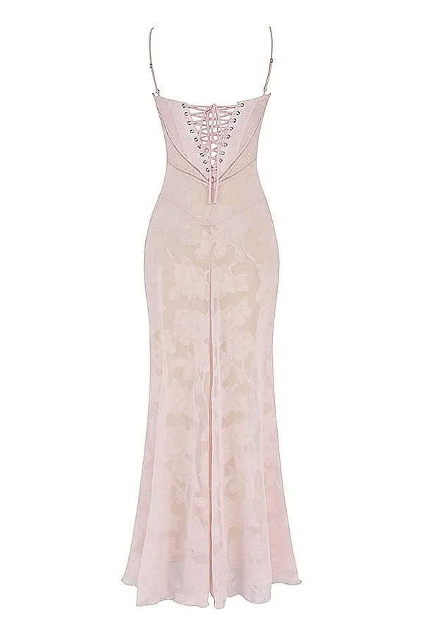 Women Seren Soft Pink Floral Lace Back Maxi Dress House Of CB Dresses Women Seren Soft Pink Floral Lace Back Maxi Dress House Of CB Dresses