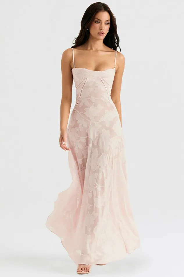 Women Seren Soft Pink Floral Lace Back Maxi Dress House Of CB Dresses Women Seren Soft Pink Floral Lace Back Maxi Dress House Of CB Dresses