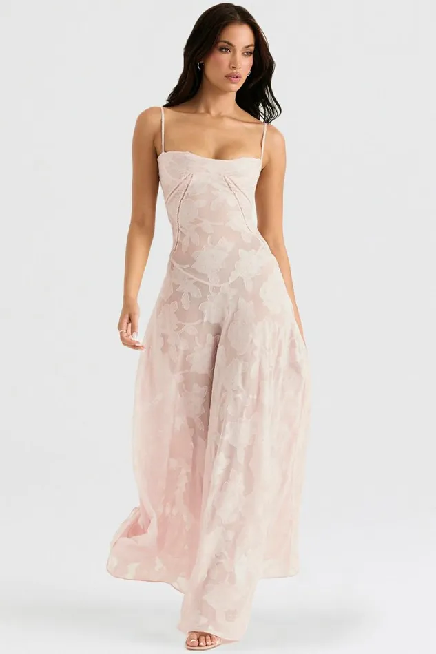 Women Seren Soft Pink Floral Lace Back Maxi Dress House Of CB Dresses Women Seren Soft Pink Floral Lace Back Maxi Dress House Of CB Dresses