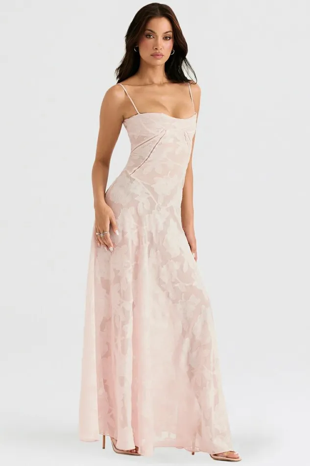 Women Seren Soft Pink Floral Lace Back Maxi Dress House Of CB Dresses Women Seren Soft Pink Floral Lace Back Maxi Dress House Of CB Dresses