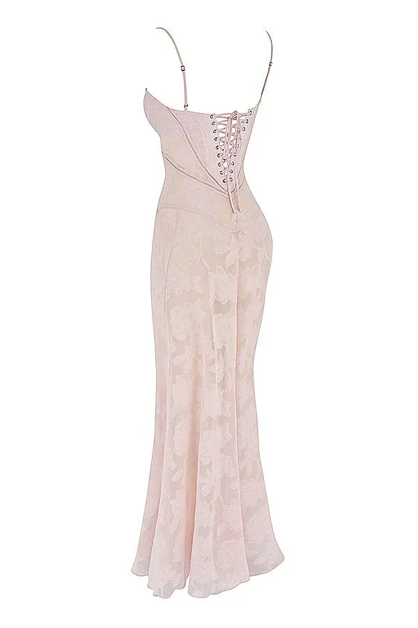 Women Seren Soft Pink Floral Lace Back Maxi Dress House Of CB Dresses Women Seren Soft Pink Floral Lace Back Maxi Dress House Of CB Dresses