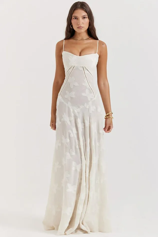 Women Seren Vintage Cream Floral Lace Back Maxi Dress House Of CB Dresses