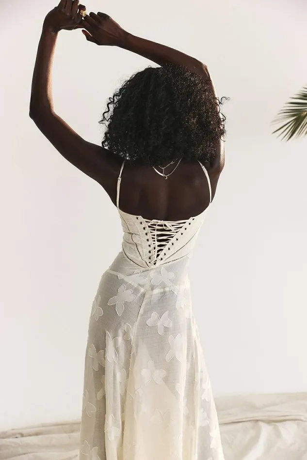 Women Seren Vintage Cream Floral Lace Back Maxi Dress House Of CB Dresses