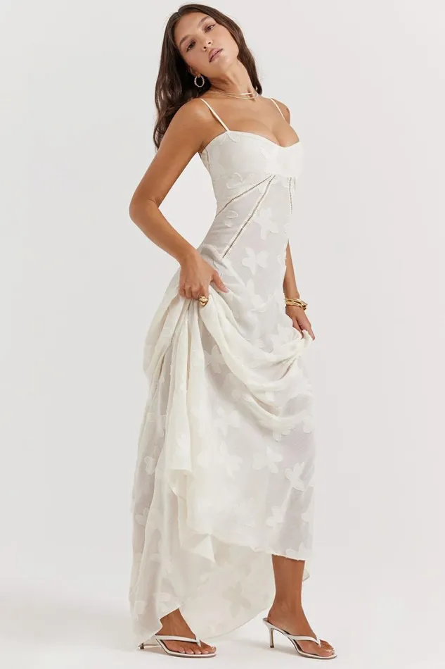 Women Seren Vintage Cream Floral Lace Back Maxi Dress House Of CB Dresses