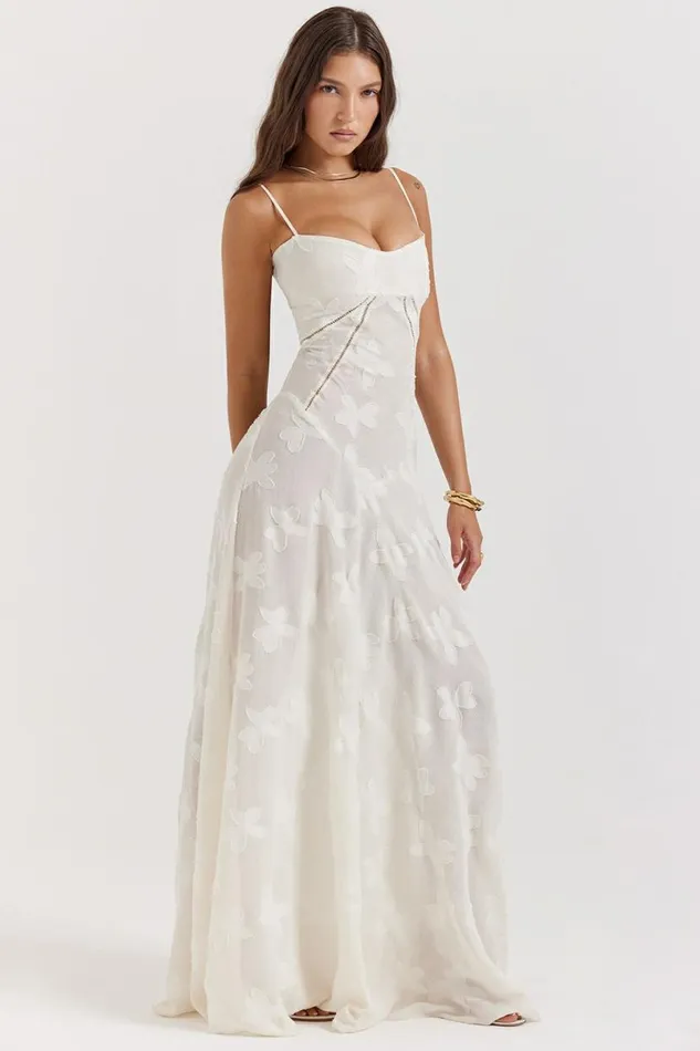 Women Seren Vintage Cream Floral Lace Back Maxi Dress House Of CB Dresses