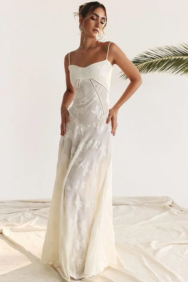 Women Seren Vintage Cream Floral Lace Back Maxi Dress House Of CB Dresses