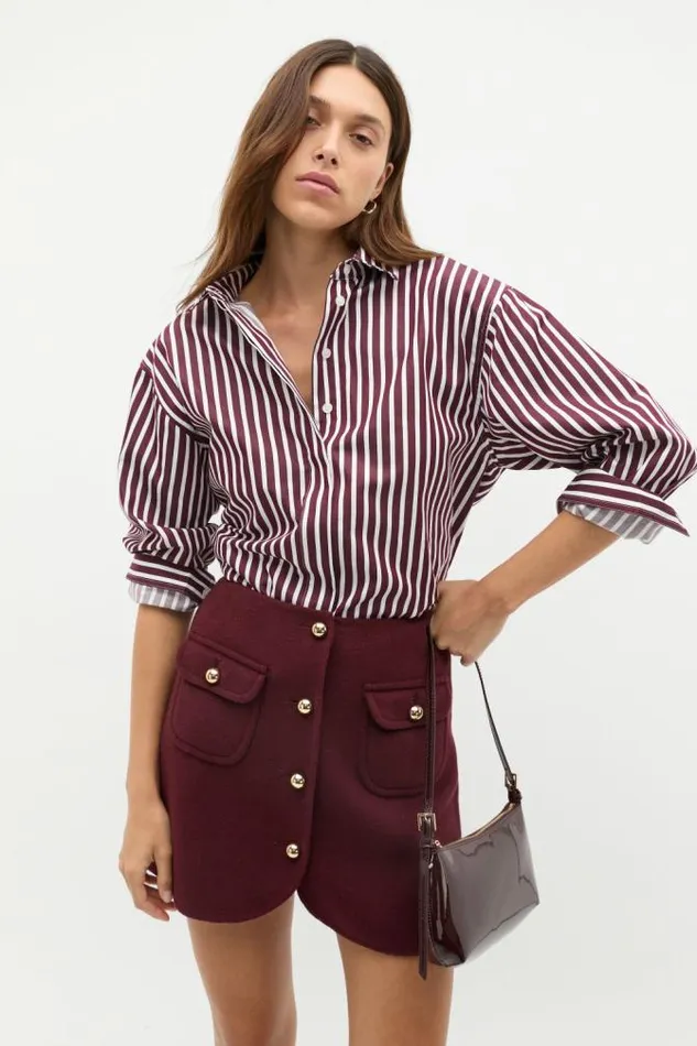 Women Shirts Seed Heritage Cotton Stripe Shirt Plum Red Stripe
