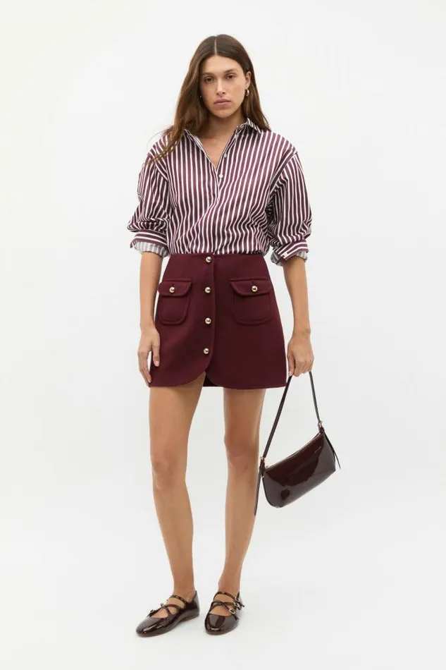 Women Shirts Seed Heritage Cotton Stripe Shirt Plum Red Stripe