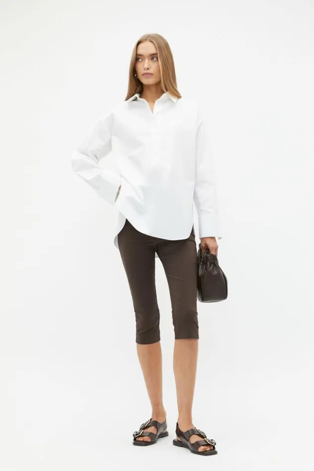 Women Shirts Seed Heritage Half Placket Poplin Shirt Whisper White
