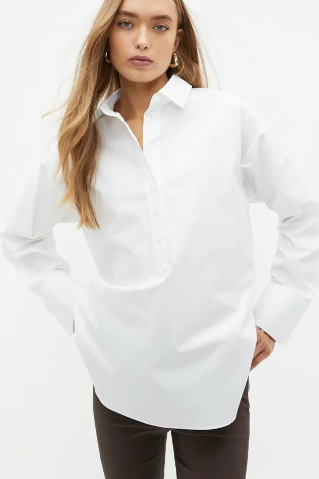 Women Shirts Seed Heritage Half Placket Poplin Shirt Whisper White