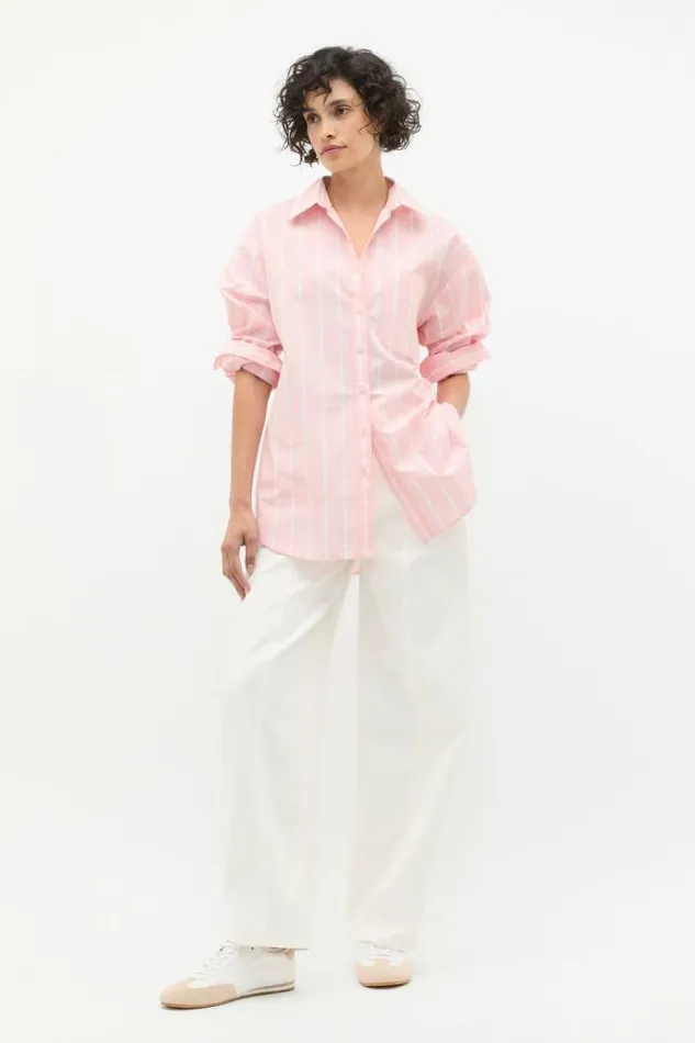 Women Shirts Seed Heritage Poplin Pocket Front Shirt Rose Petal Stripe