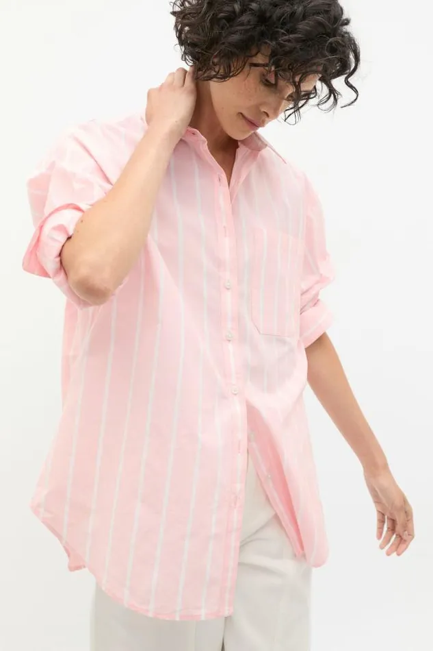 Women Shirts Seed Heritage Poplin Pocket Front Shirt Rose Petal Stripe