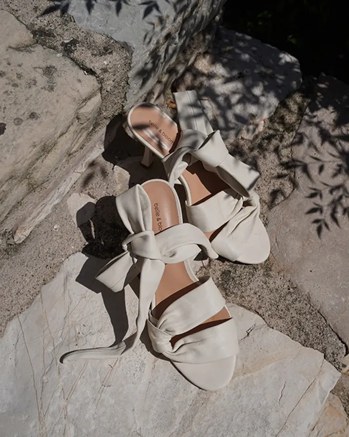Women Shoes Belle and Bloom Bad Liar Leather Tie Heeled Sandal 8211 Cream