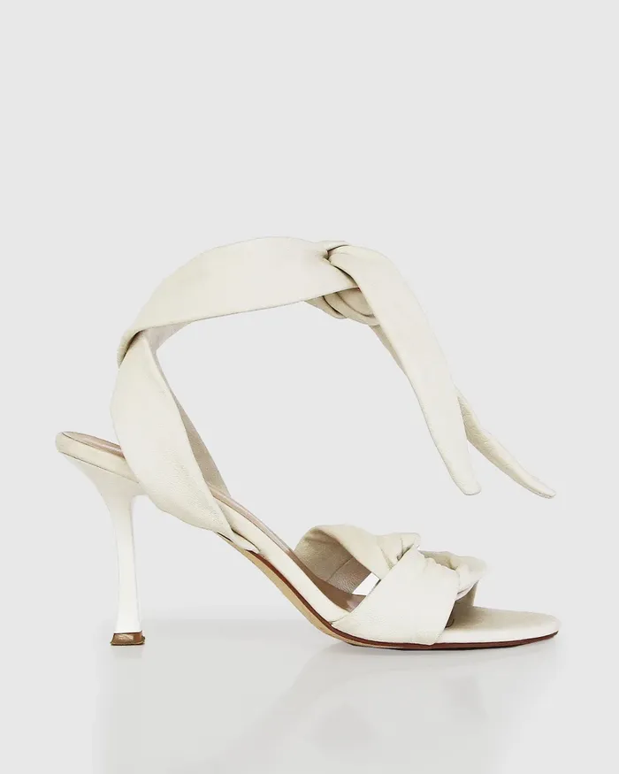 Women Shoes Belle and Bloom Bad Liar Leather Tie Heeled Sandal 8211 Cream