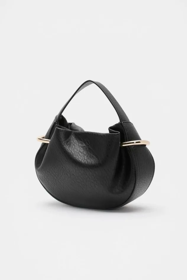 Women Shoulder Bags Seed Heritage Textured Mini Round Handbag Black