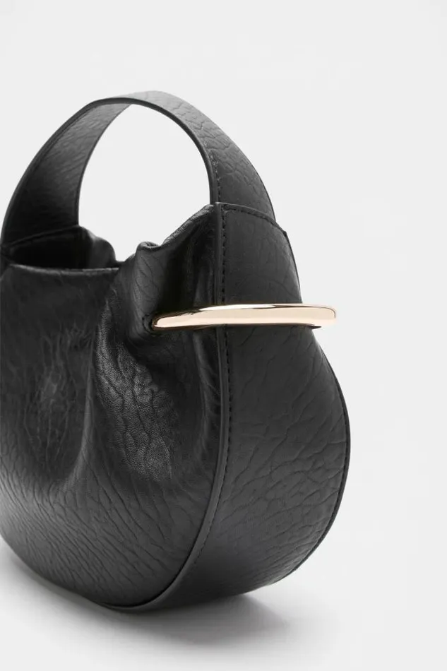 Women Shoulder Bags Seed Heritage Textured Mini Round Handbag Black