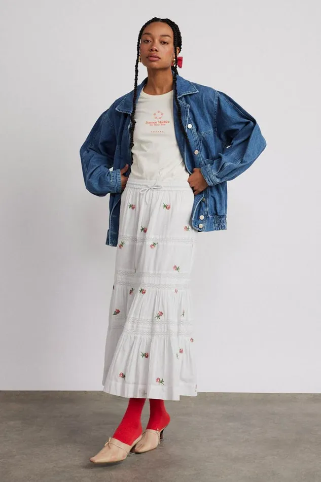 Women Skirts Damson Madder Eden Lace Midi Skirt 8211 Rose Embroidery