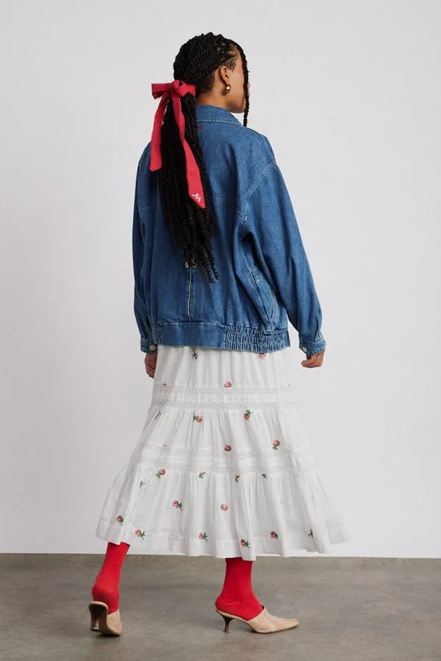 Women Skirts Damson Madder Eden Lace Midi Skirt 8211 Rose Embroidery