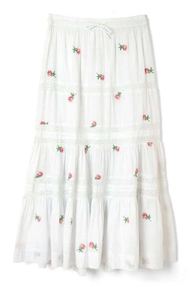 Women Skirts Damson Madder Eden Lace Midi Skirt 8211 Rose Embroidery