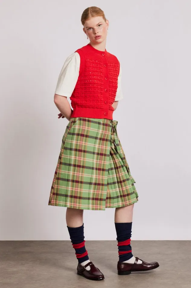 Women Skirts Damson Madder Kat Kilt 8211 Green Check