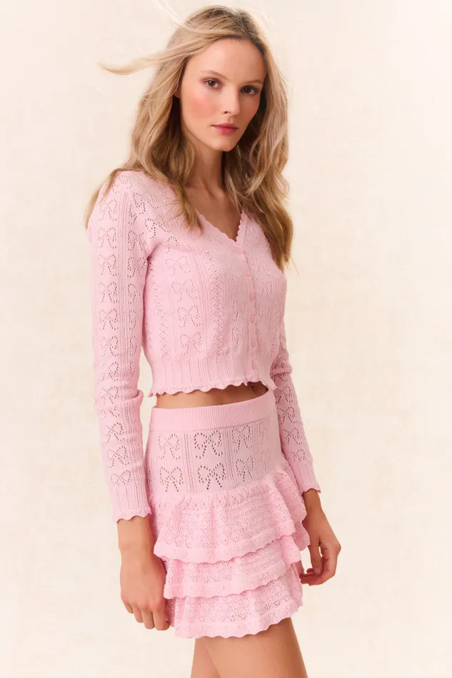 Women Skirts LoveShackFancy Baudin Bow Pointelle Mini Skirt Ballerina Pink