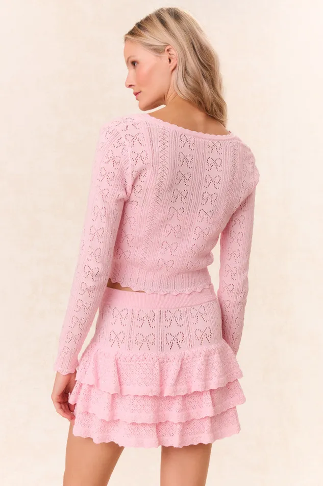 Women Skirts LoveShackFancy Baudin Bow Pointelle Mini Skirt Ballerina Pink