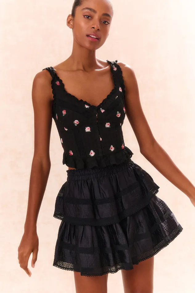 Women Skirts LoveShackFancy Ruffle Mini Tiered Skirt Black