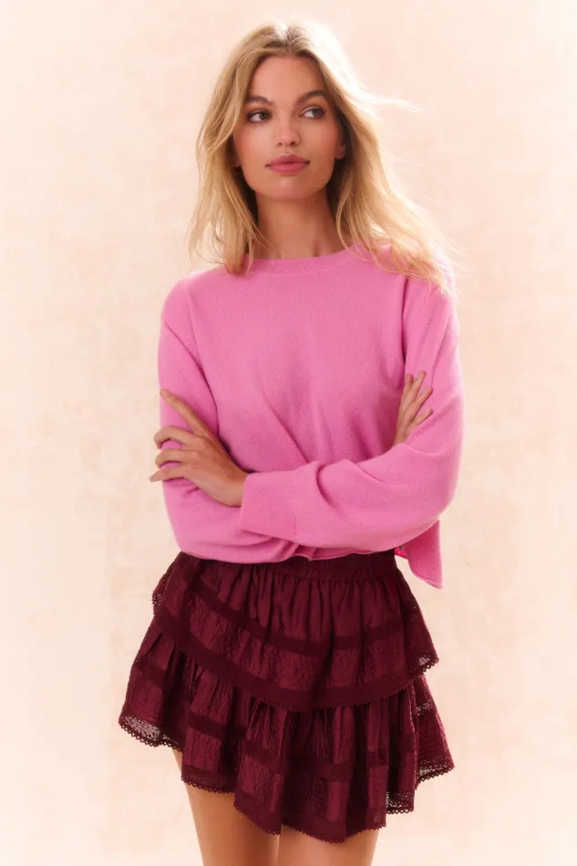 Women Skirts LoveShackFancy Ruffle Mini Tiered Skirt Oxblood