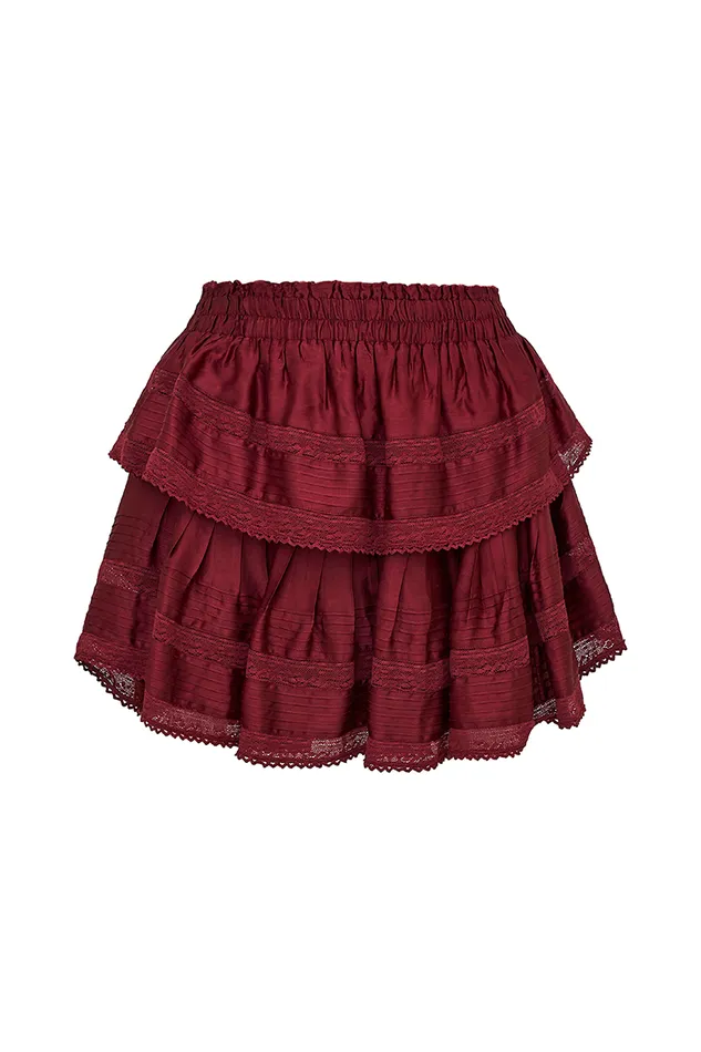 Women Skirts LoveShackFancy Ruffle Mini Tiered Skirt Oxblood