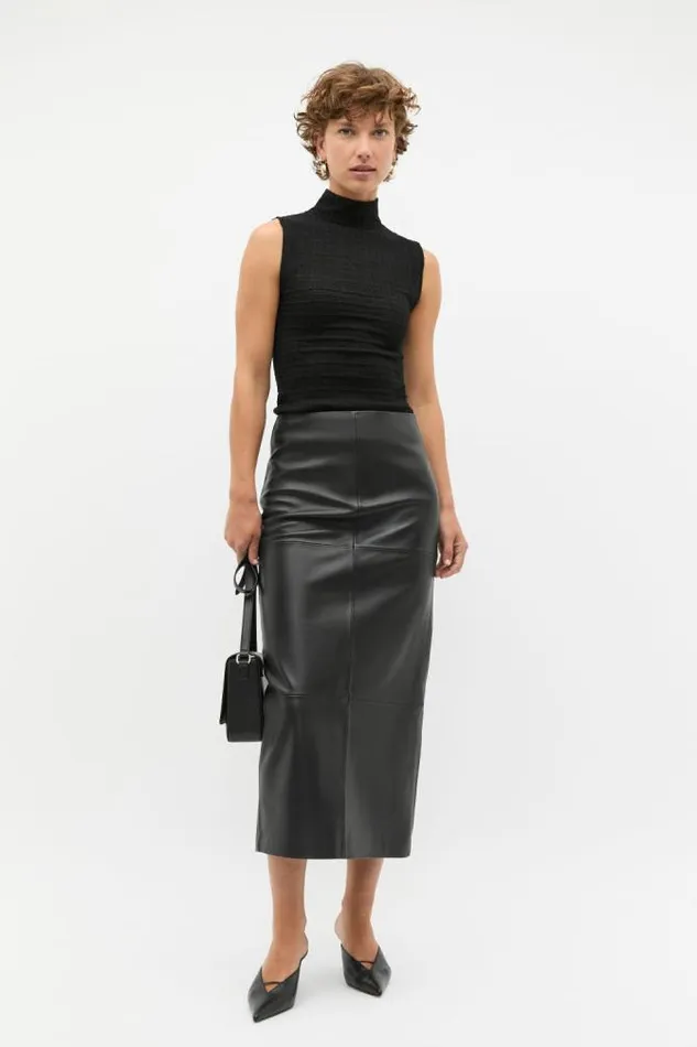 Women Skirts Seed Heritage Leather Column Skirt Black