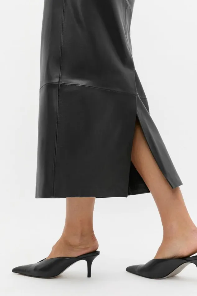 Women Skirts Seed Heritage Leather Column Skirt Black