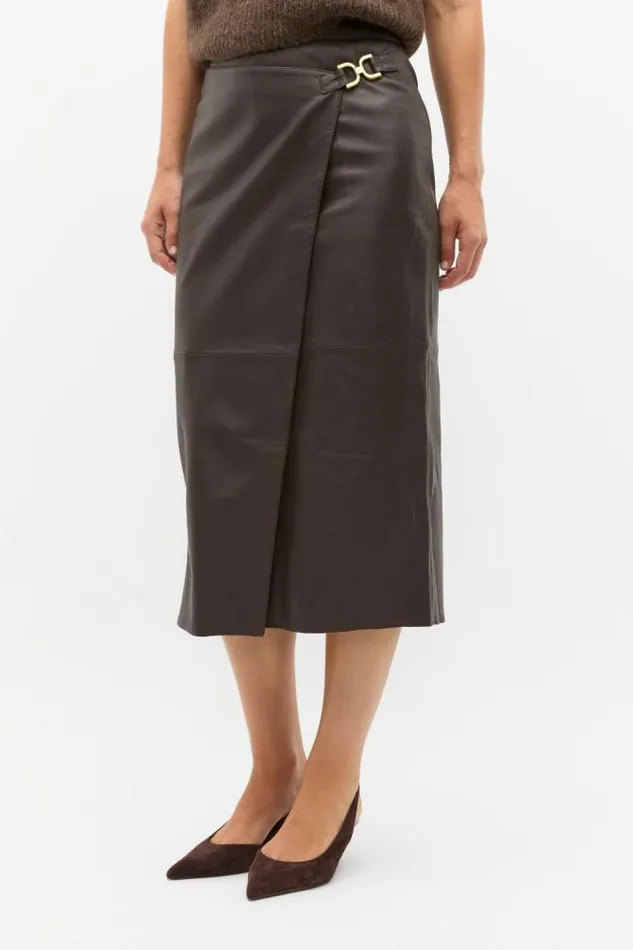 Women Skirts Seed Heritage Leather Wrap Front Skirt Dark Espresso