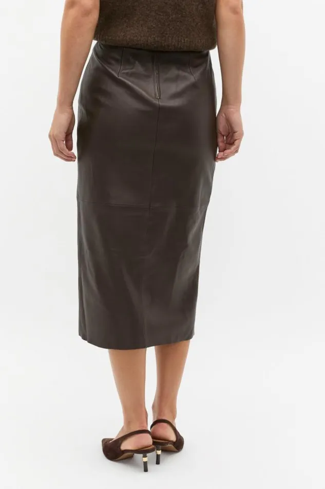 Women Skirts Seed Heritage Leather Wrap Front Skirt Dark Espresso