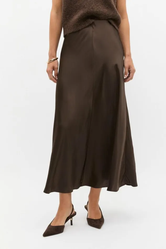 Women Skirts Seed Heritage Satin Midi Swing Skirt Dark Espresso