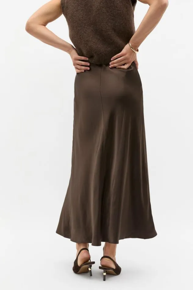 Women Skirts Seed Heritage Satin Midi Swing Skirt Dark Espresso