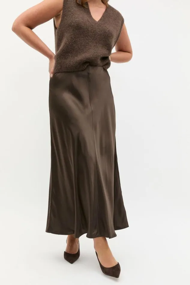 Women Skirts Seed Heritage Satin Midi Swing Skirt Dark Espresso