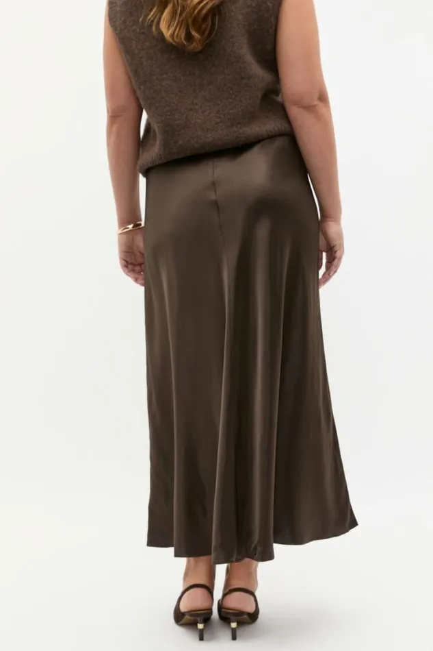 Women Skirts Seed Heritage Satin Midi Swing Skirt Dark Espresso