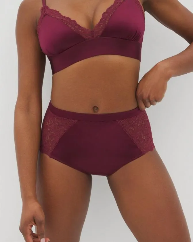 Women Soma Briefs Stretch Luster HighWaist Brief Panty With Lace Velvet Plum