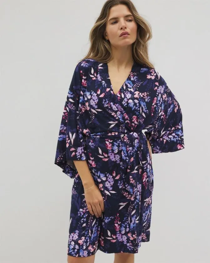 Women Soma Cool Nights Short Robe Bloom Brightly Navy