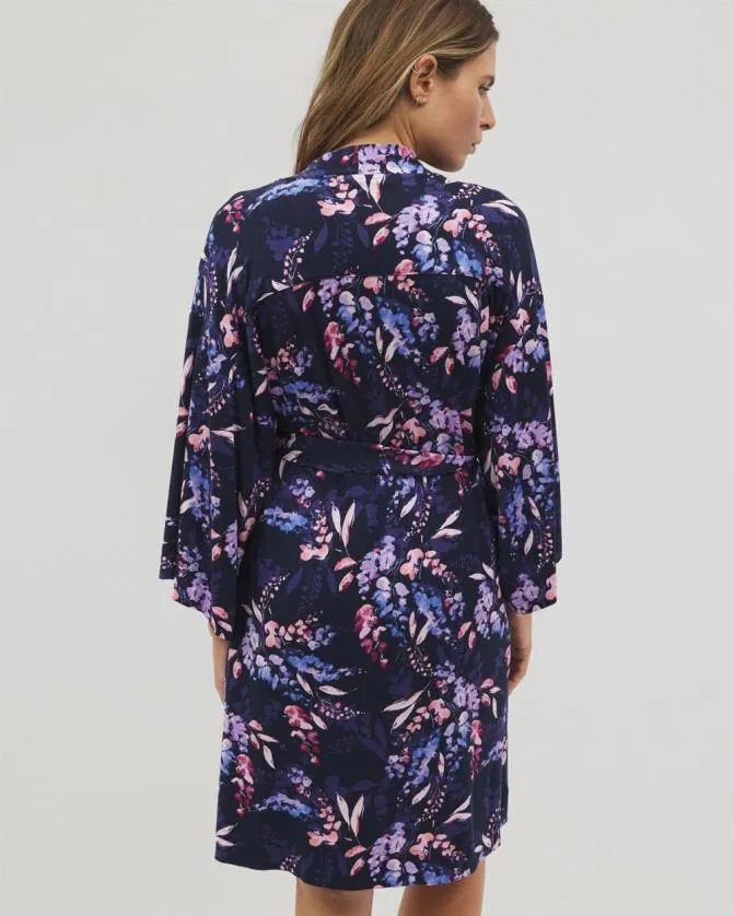 Women Soma Cool Nights Short Robe Bloom Brightly Navy