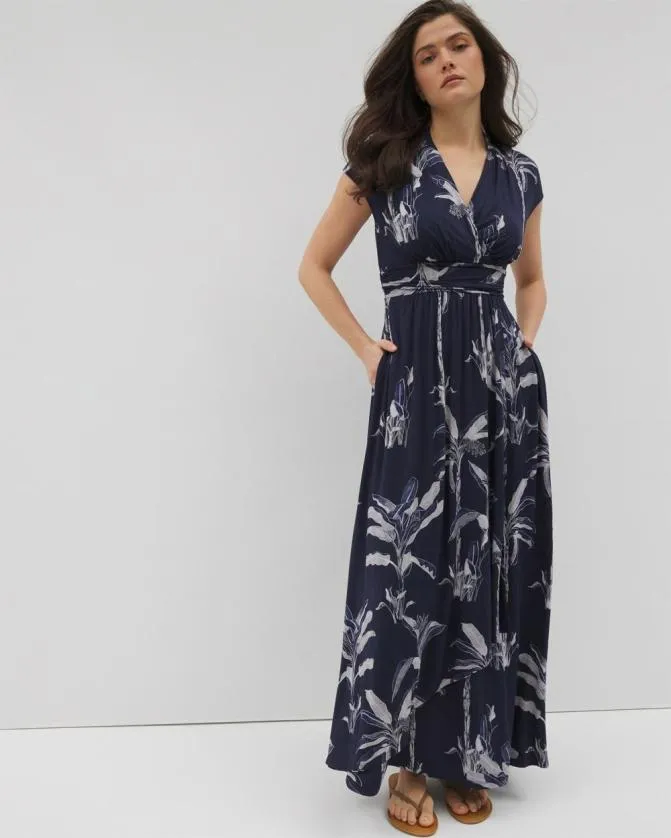Women Soma Long Dresses Soft Jersey Band Maxi Bra Dress Palm Toile Nightfall Navy Women Soma Long Dresses Soft Jersey Band Maxi Bra Dress Palm Toile Nightfall Navy