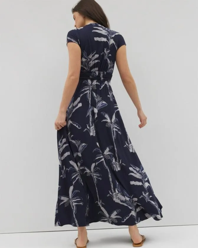 Women Soma Long Dresses Soft Jersey Band Maxi Bra Dress Palm Toile Nightfall Navy