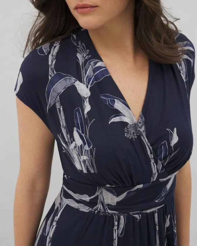 Women Soma Long Dresses Soft Jersey Band Maxi Bra Dress Palm Toile Nightfall Navy