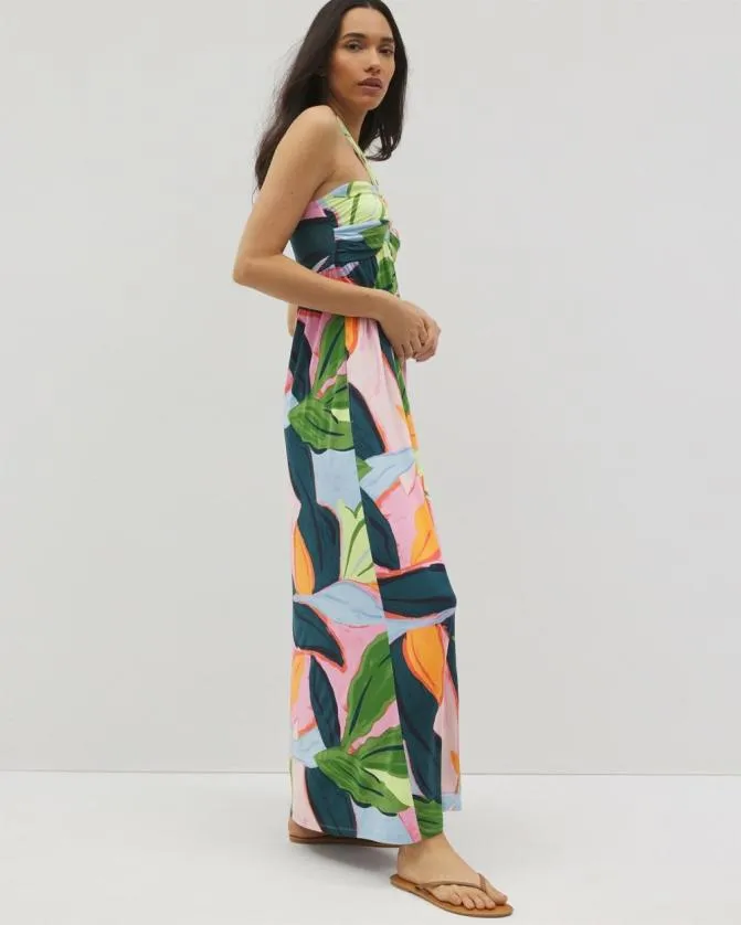 Women Soma Long Dresses Soft Jersey Retreat Maxi Bra Dress Flirty Flora Dark Sea