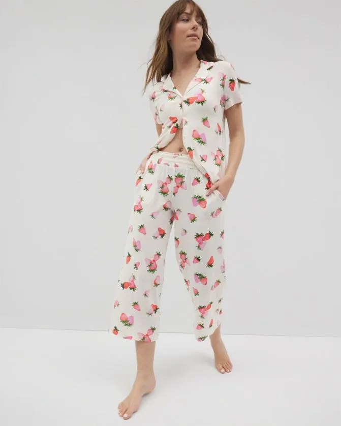Women Soma Matching Separates Cool Nights Cropped Pants Berry Best Champagne