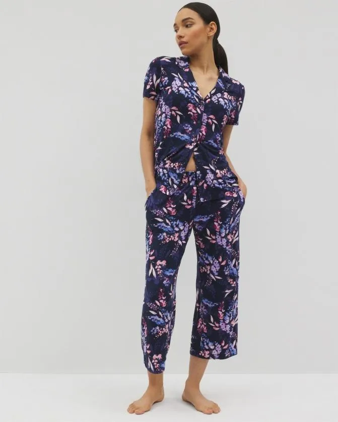 Women Soma Matching Separates Cool Nights Cropped Pants Bloom Brightly Navy