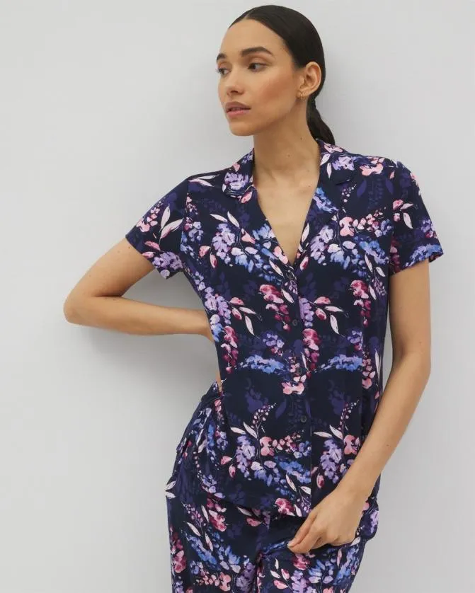 Women Soma Matching Separates Cool Nights Short Sleeve Notch Collar Pajama Top Bloom Brightly Navy Women Soma Matching Separates Cool Nights Short Sleeve Notch Collar Pajama Top Bloom Brightly Navy