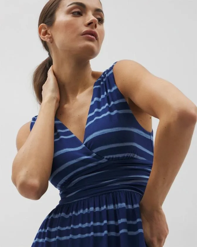 Women Soma Midi Dresses Soft Jersey Goddess Midi Bra Dress Oasis Stripe G Navy Peony
