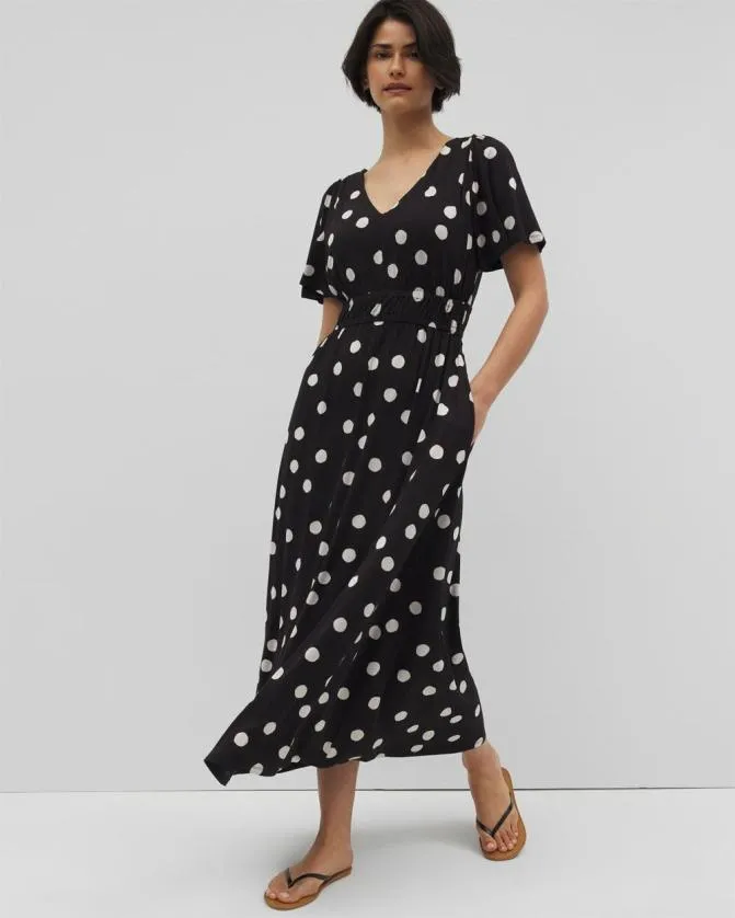 Women Soma Midi Dresses Soft Jersey Oasis Midi Bra Dress Movement Dot Black