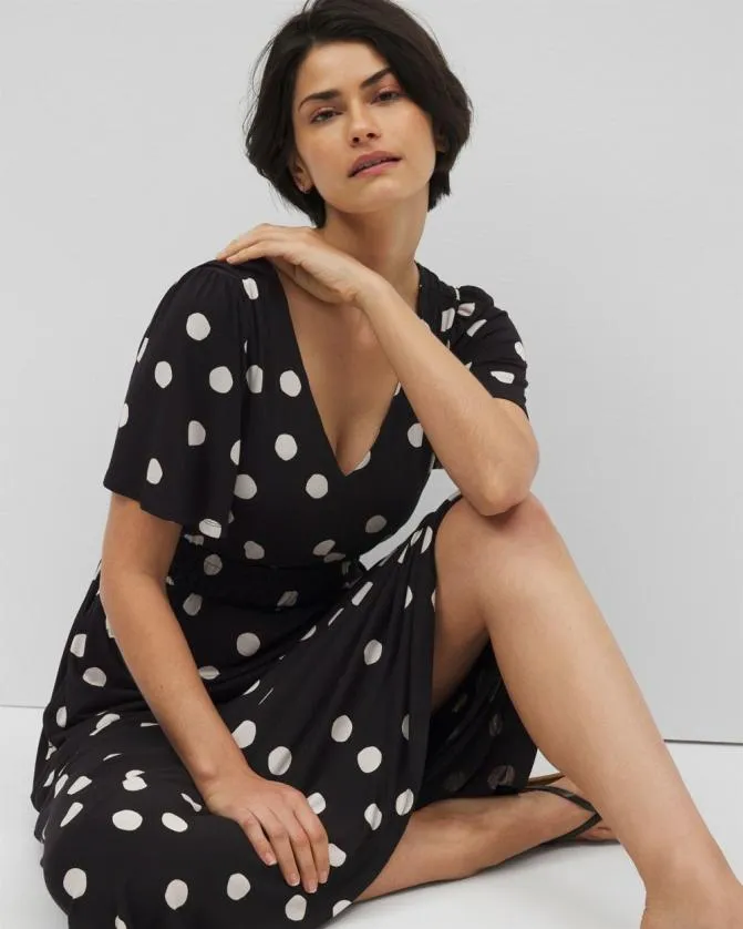 Women Soma Midi Dresses Soft Jersey Oasis Midi Bra Dress Movement Dot Black
